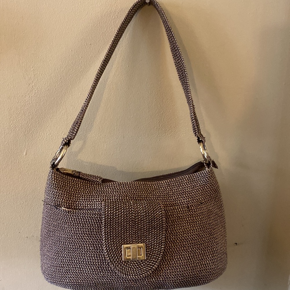 EUC. Talbots Brown Raffia Gold hardware hobo shoulder bag.
